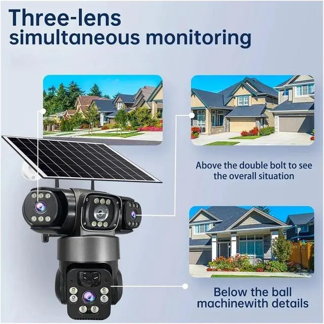 Alt view image 4 of 7 - 15MP 8MP Triple Lens Solar WiFi Outdoor IP Camera