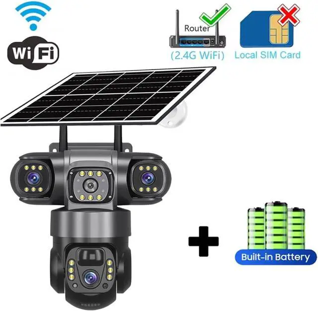 Alt view image 2 of 7 - Tri-Lens WiFi Solar PTZ Security IP Camera