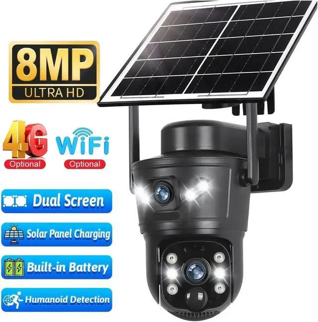 Alt view image 3 of 7 - 8MP 4K Dual Lens Dual Screen Solar 4G WiFi PTZ Camera