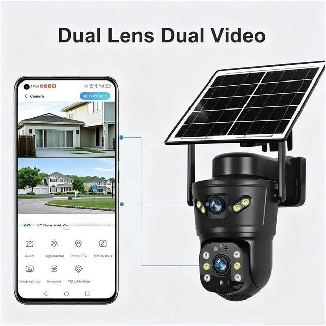Alt view image 4 of 7 - 8MP 4K Dual Lens Dual Screen Solar 4G WiFi PTZ Camera