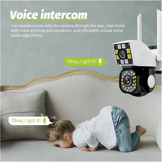 Alt view image 6 of 6 - K15 8MP 4K Dual Lens PTZ WiFi Outdoor IP Camera, Binocular Smart Home CCTV Camera with Built-in Audio & Night Vision Surveillance Cam(EU Plug)