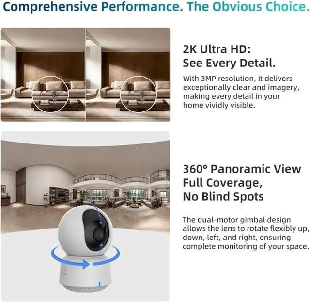 Alt view image 5 of 7 - Indoor 360° PT WiFi Baby Security IP Camera
