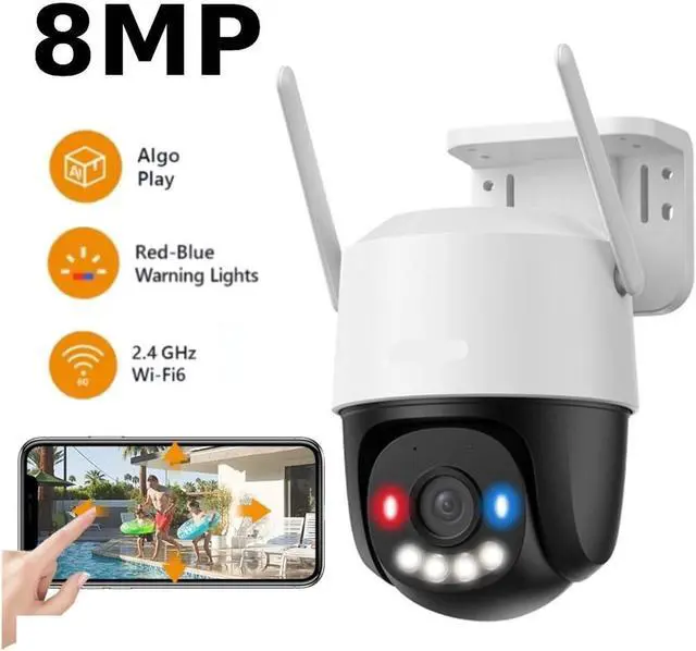 Alt view image 2 of 7 - 8MP 4K WiFi POE Security Camera AOR Mode Red Blue Warning Light