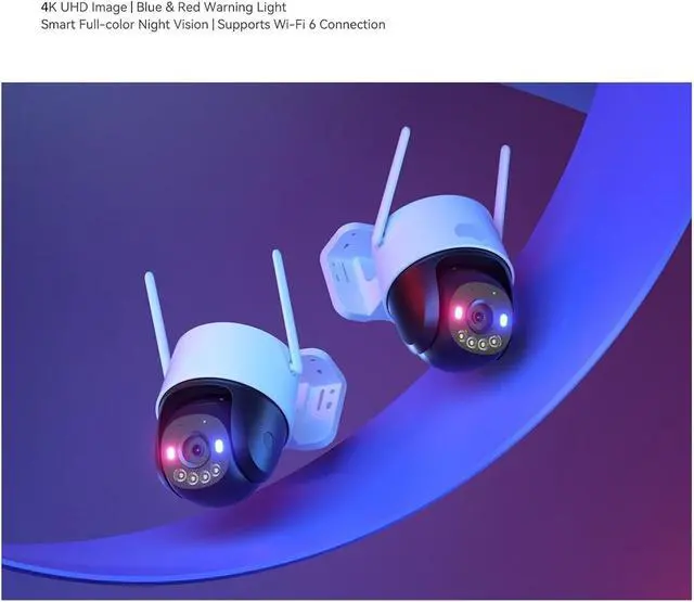 Alt view image 3 of 7 - 8MP 4K WiFi POE Security Camera AOR Mode Red Blue Warning Light