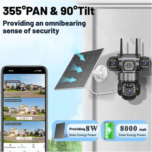 Alt view image 6 of 7 - Tri-Lens WiFi Solar PTZ Security IP Camera