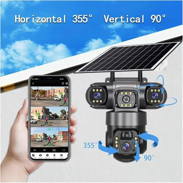 Alt view image 3 of 7 - Tri-Lens WiFi Solar PTZ Security IP Camera