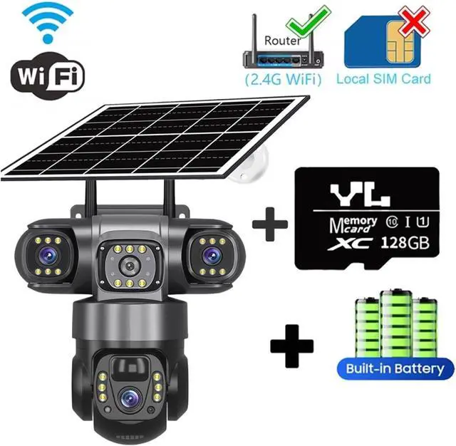 Alt view image 2 of 7 - Tri-Lens WiFi Solar PTZ Security IP Camera