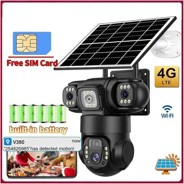 Alt view image 2 of 6 - Tri-Lens Solar WiFi PTZ Outdoor Security Camera
