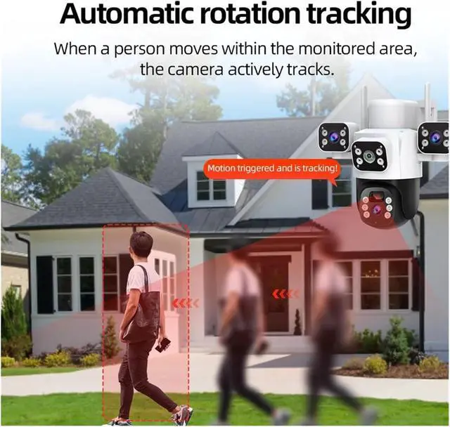 Alt view image 6 of 7 - 12MP WiFi Solar Outdoor PTZ Camera Three Lens Three Screen Security IP Camera