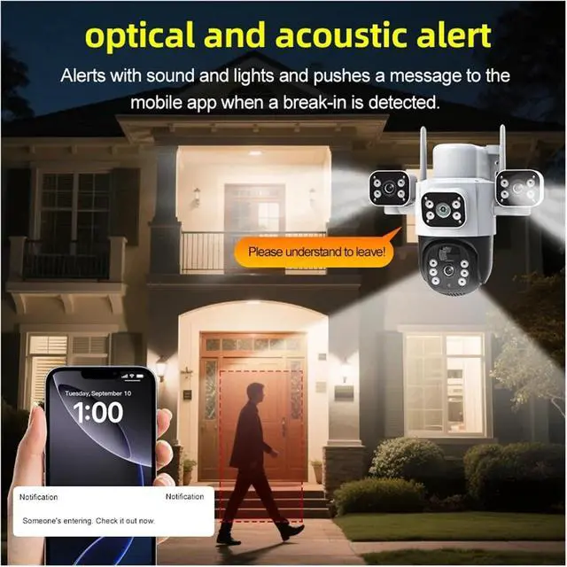 Alt view image 7 of 7 - 12MP WiFi Solar Outdoor PTZ Camera Three Lens Three Screen Security IP Camera