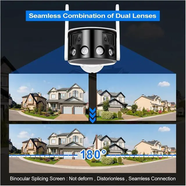 Alt view image 2 of 6 - 4K 8MP Dual Lens WiFi Security Camera, 180° Wide View Panoramic Outdoor CCTV Camera, Two-Way Audio ONVIF Compatible(8MP NO SD Card)