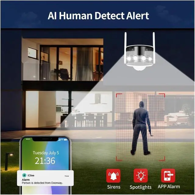 Alt view image 5 of 6 - 4K 8MP Dual Lens WiFi Security Camera, 180° Wide View Panoramic Outdoor CCTV Camera, Two-Way Audio ONVIF Compatible(8MP NO SD Card)