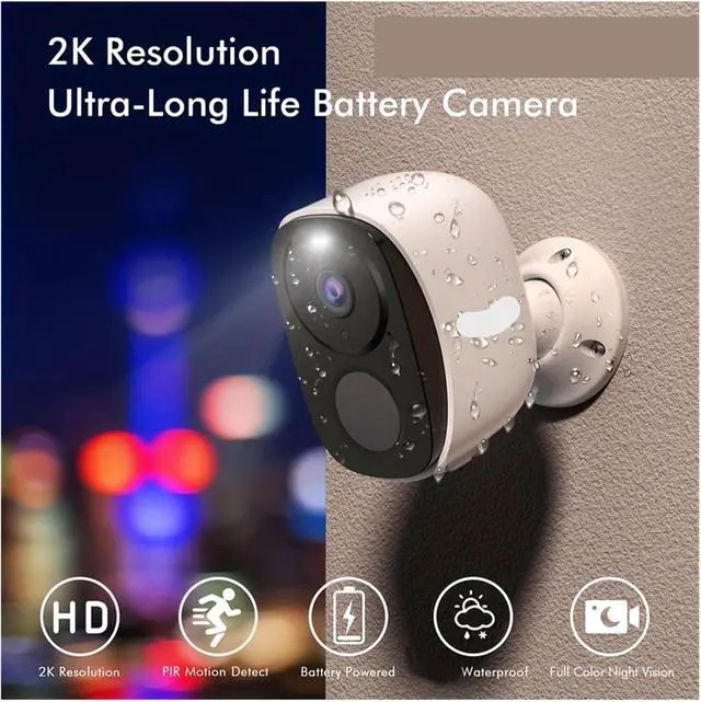 Alt view image 2 of 7 - 2K 3MP Battery WiFi Security Camera Spotlight Siren 2-Way Audio Waterproof