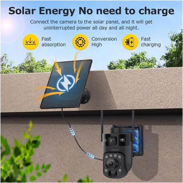 Alt view image 2 of 6 - 12MP Dual Lens Solar PTZ Outdoor Security Camera