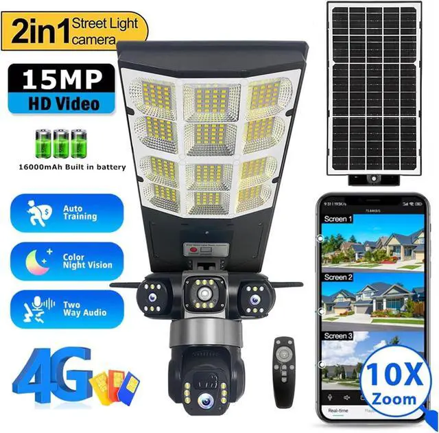 Alt view image 3 of 7 - 15MP 10X Zoom 4G Street Light Camera Three Lens Human Tracking