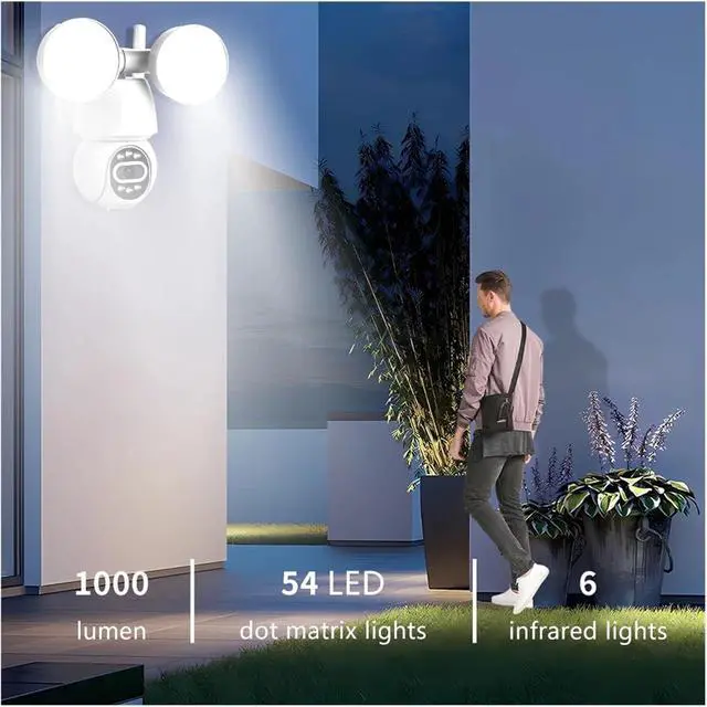 Alt view image 6 of 7 - 2MP/4MP Outdoor WiFi PTZ Floodlight Security Cam Full Color Night Vision Wireless Surveillance Device(UK Plug,2MP Add 32G Card)