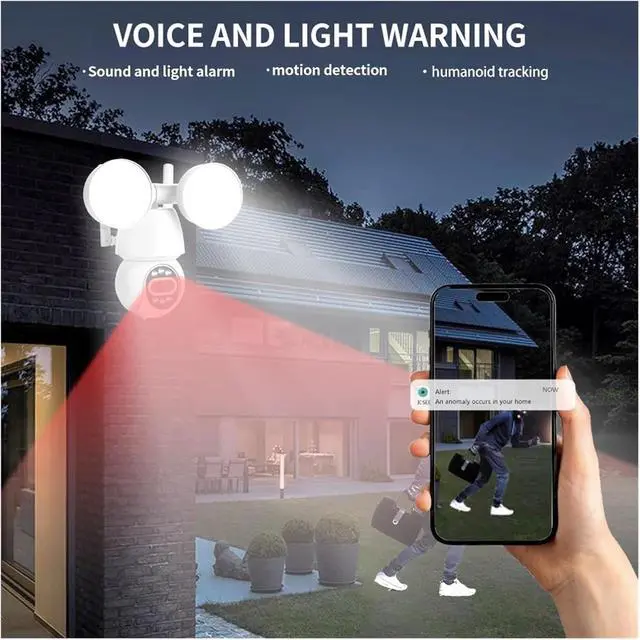 Alt view image 7 of 7 - 2MP/4MP Outdoor WiFi PTZ Floodlight Security Cam Full Color Night Vision Wireless Surveillance Device(UK Plug,2MP Add 32G Card)