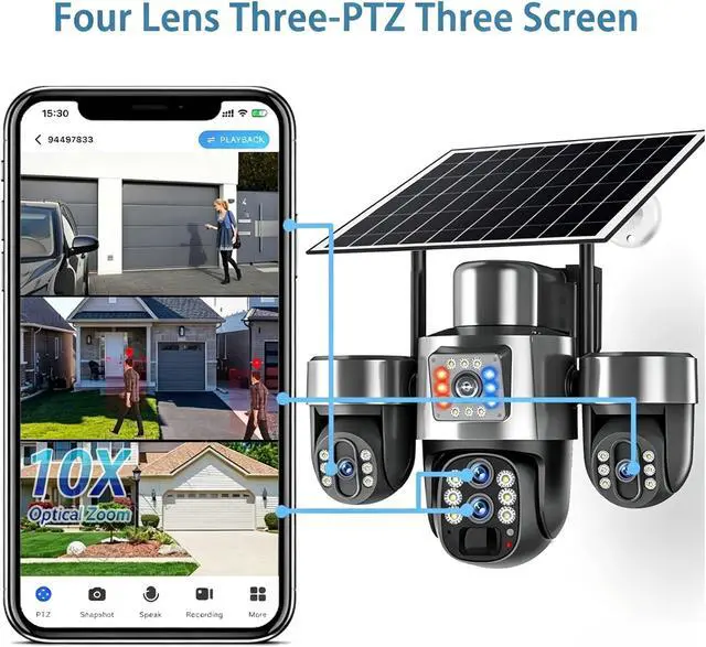Alt view image 4 of 7 - 20MP 4G Solar Camera 4-Lens 3-Screen 10X Optical Zoom Auto Tracking CCTV