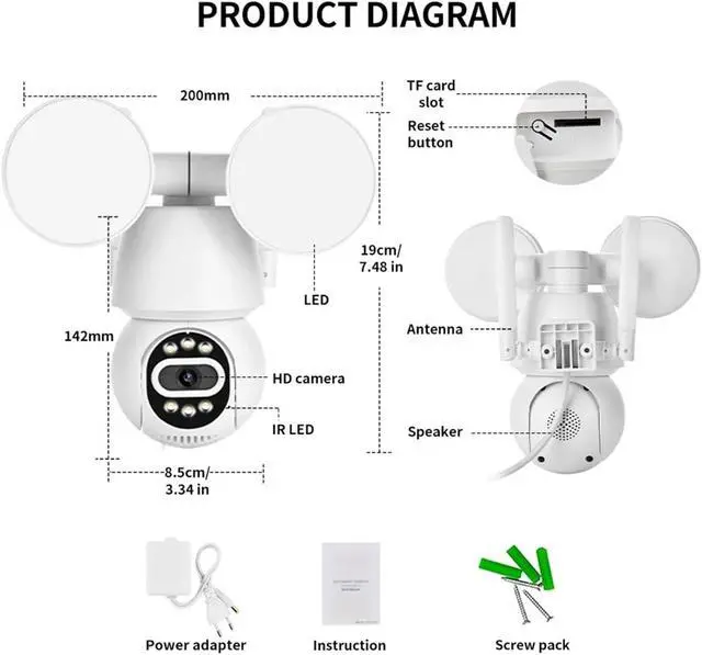 Alt view image 4 of 7 - 2MP/4MP Outdoor WiFi PTZ Floodlight Security Cam Full Color Night Vision Wireless Surveillance Device(UK Plug,2MP Add 32G Card)