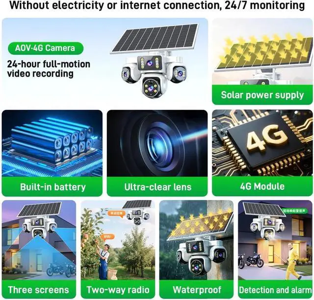Alt view image 6 of 7 - 15MP AOV 4G Solar Camera Wire-Free Built-in Battery Outdoor CCTV