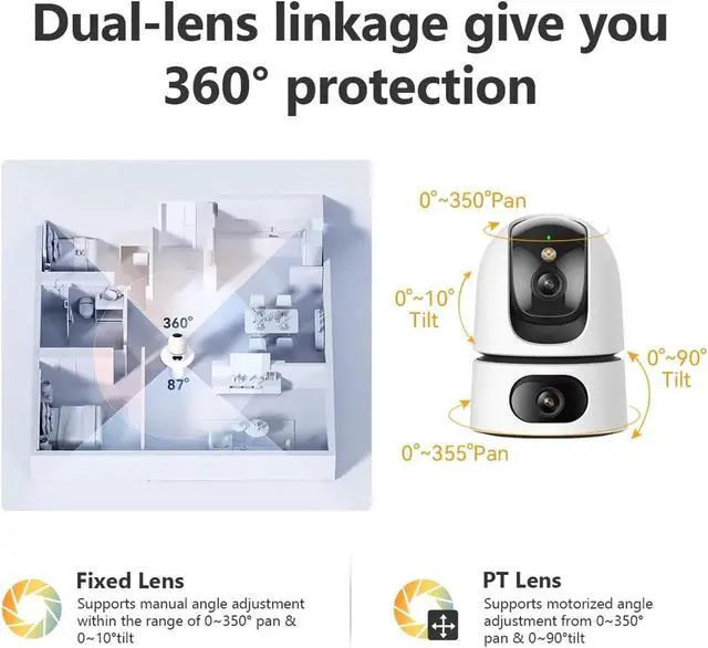 Alt view image 3 of 6 - 6/8MP Dual Lens WiFi Baby Camera Pet Detection Color Night Vision
