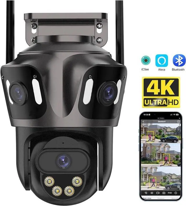 Alt view image 2 of 7 - 4K Three Screen WiFi PTZ Camera Dual Lens AI Human Detection IP66 CCTV
