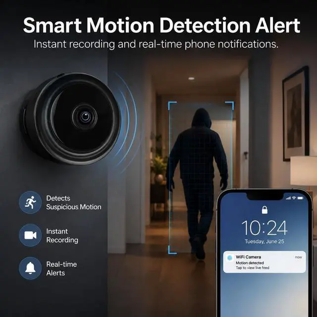 Alt view image 3 of 7 - 5 PCS Upgrade 1080P Small WiFi Security Cameras, Compact Home Office Cam to Monitor Pets, Babies & Seniors Portable Tiny Night Vision Mini Camera for Indoor & Outdoor L/G