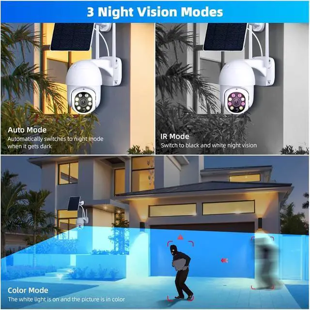 Alt view image 2 of 6 - 3MP Solar Battery PTZ Camera PIR Motion Tracking Color Night Vision
