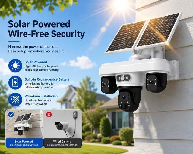 Alt view image 3 of 7 - 4G LTE Solar Security Camera Wireless Outdoor, 9MP Three Lens 3 View PTZ Camera, AOV+PIR 2-in-1 Human Detection, Color IR Night Vision, 2-Way Audio, IP66 Waterproof Solar Powered Home Security Cam2