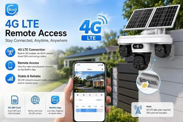 Alt view image 7 of 7 - 4G LTE Solar Security Camera Wireless Outdoor, 9MP Three Lens 3 View PTZ Camera, AOV+PIR 2-in-1 Human Detection, Color IR Night Vision, 2-Way Audio, IP66 Waterproof Solar Powered Home Security Cam2