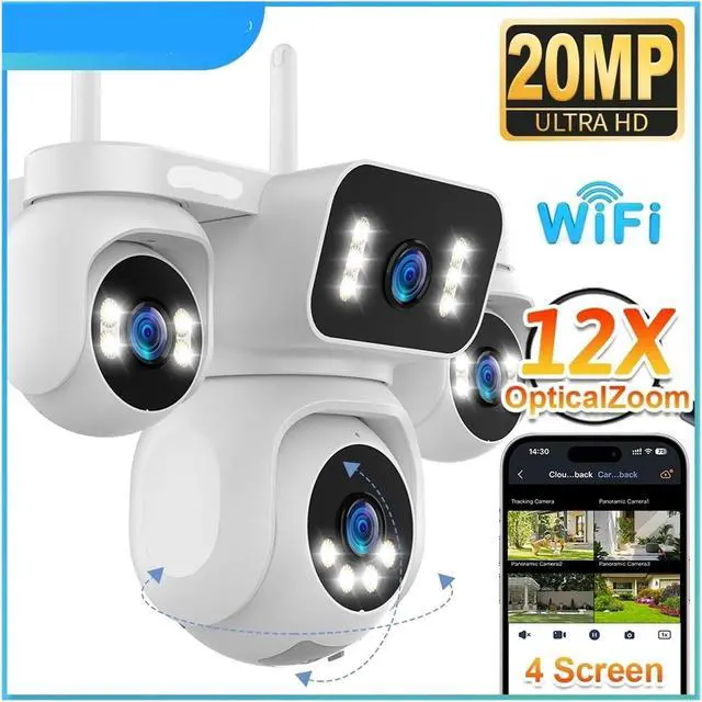 Alt view image 3 of 7 - 20MP 10K 4 Lens 4 Screen WiFi PTZ Camera 12X Zoom