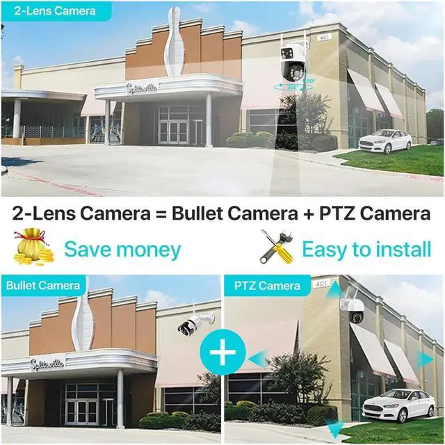 Alt view image 3 of 6 - 8MP 4K Dual Lens PTZ Camera 360° IP66 Human Detection WiFi CCTV