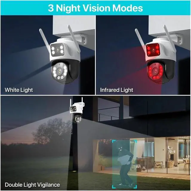 Alt view image 6 of 6 - 8MP 4K Dual Lens PTZ Camera 360° IP66 Human Detection WiFi CCTV