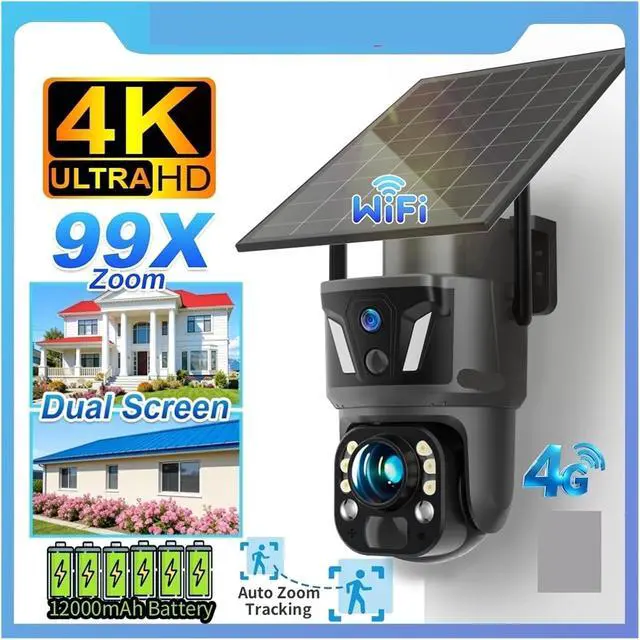 Alt view image 2 of 7 - 99X Zoom Solar 4G WiFi Dual Screen AI Tracking Security Camera