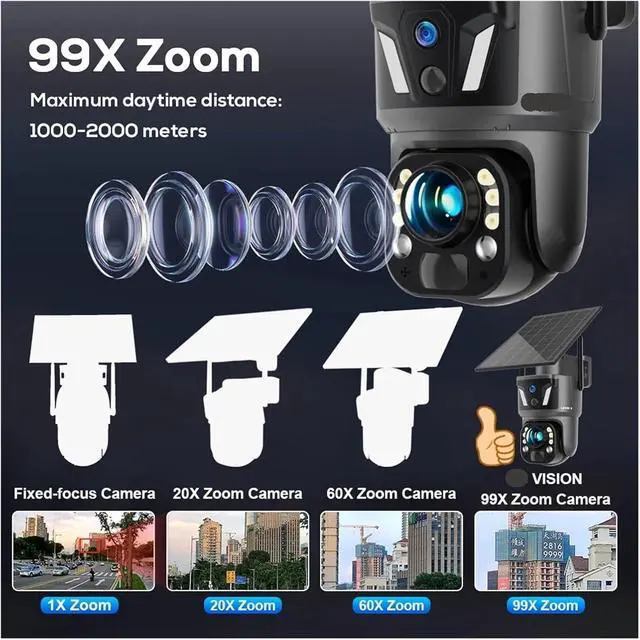 Alt view image 4 of 7 - 99X Zoom Solar 4G WiFi Dual Screen AI Tracking Security Camera