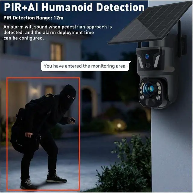 Alt view image 6 of 7 - 99X Zoom Solar 4G WiFi Dual Screen AI Tracking Security Camera