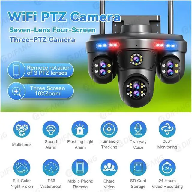 Alt view image 2 of 6 - 35MP 7-Lens 3PTZ WiFi Bullet Security Camera