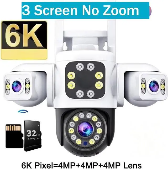 Alt view image 2 of 6 - Quad-Lens 3-Screen 2.4G WiFi PTZ Dome Camera