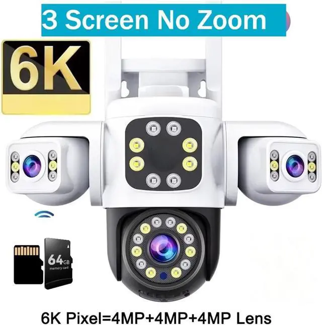 Alt view image 3 of 6 - Quad-Lens 3-Screen 2.4G WiFi PTZ Dome Camera