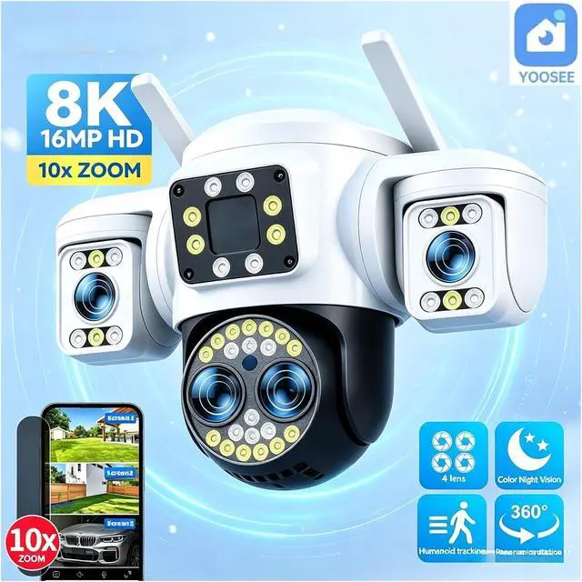 Alt view image 6 of 6 - Quad-Lens 3-Screen 2.4G WiFi PTZ Dome Camera