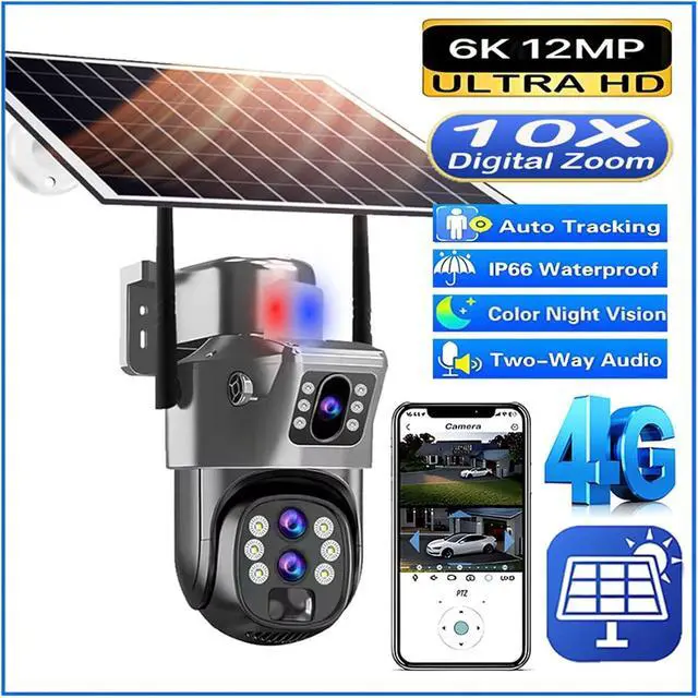 Alt view image 2 of 7 - 12MP 3-Lens Solar 4G PTZ Security Camera