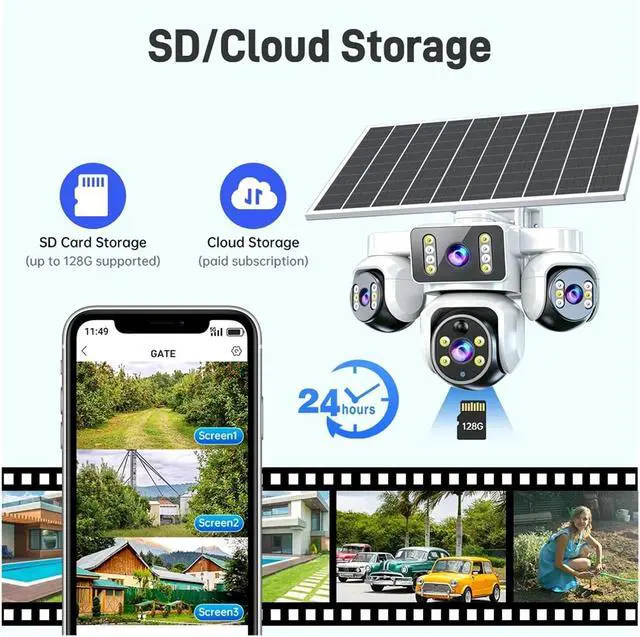 Alt view image 4 of 7 - 15MP Three Screen 4G Solar Outdoor Security Camera