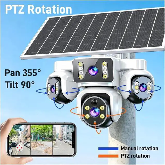 Alt view image 7 of 7 - 15MP Three Screen 4G Solar Outdoor Security Camera