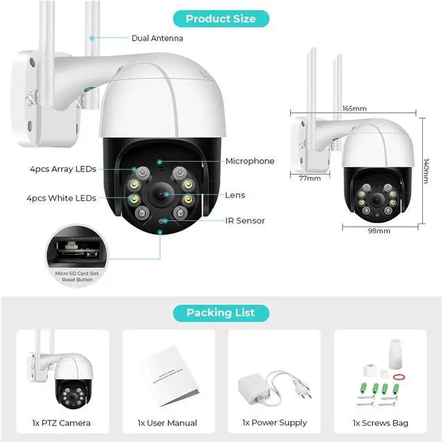 Alt view image 3 of 6 - 8MP Single Lens PTZ 2.4G WiFi Dome Security Camera