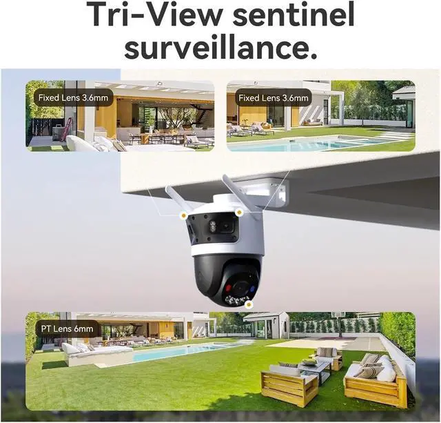 Alt view image 2 of 6 - Triple 11MP Multi Lens WiFi Security Camera AI Human Vehicle Detection Smart Color Surveillance Outdoor Camera(EU Plug,Cruiser Triple)