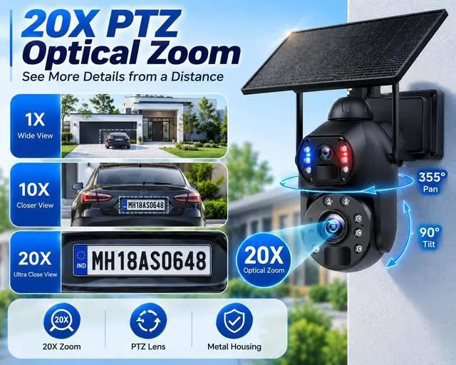 Alt view image 4 of 7 - for UBox 20x Zoom Solar Wireless Outdoor Security Camera, Metal Shell Dual Lens PTZ Camera, WiFi & 4G LTE Cellular Network, Full-Color Night Vision, PIR Motion Detection Outdoor Monitoring camera1