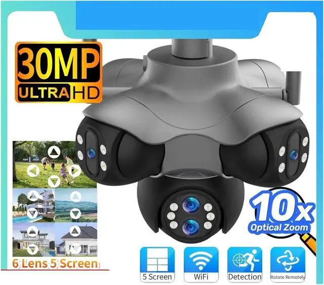 Alt view image 2 of 7 - 30MP 6 Lens 5 Screen WiFi PTZ Camera 10X Optical Zoom