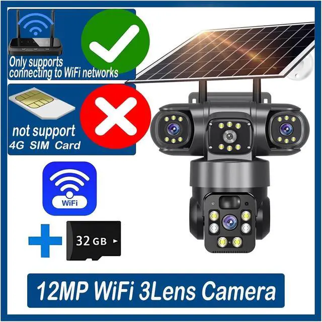 Alt view image 2 of 7 - 12MP 6K 3 Lens 3 Screen 4G Solar Outdoor Security Camera