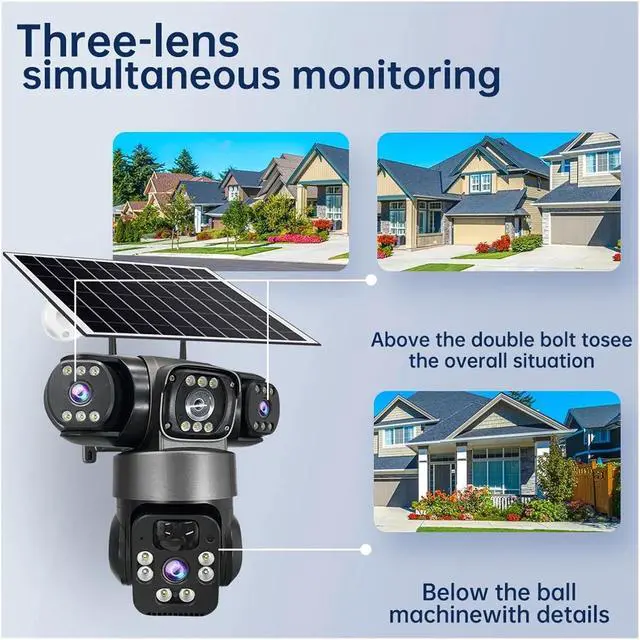 Alt view image 4 of 7 - 12MP 6K 3 Lens 3 Screen 4G Solar Outdoor Security Camera