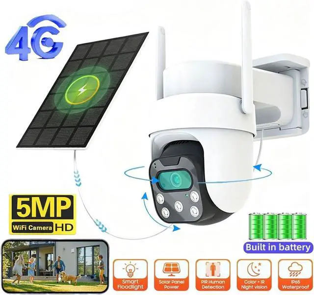 Alt view image 3 of 7 - 5MP 2K 4G Solar PTZ Camera AOV PIR Motion Detection
